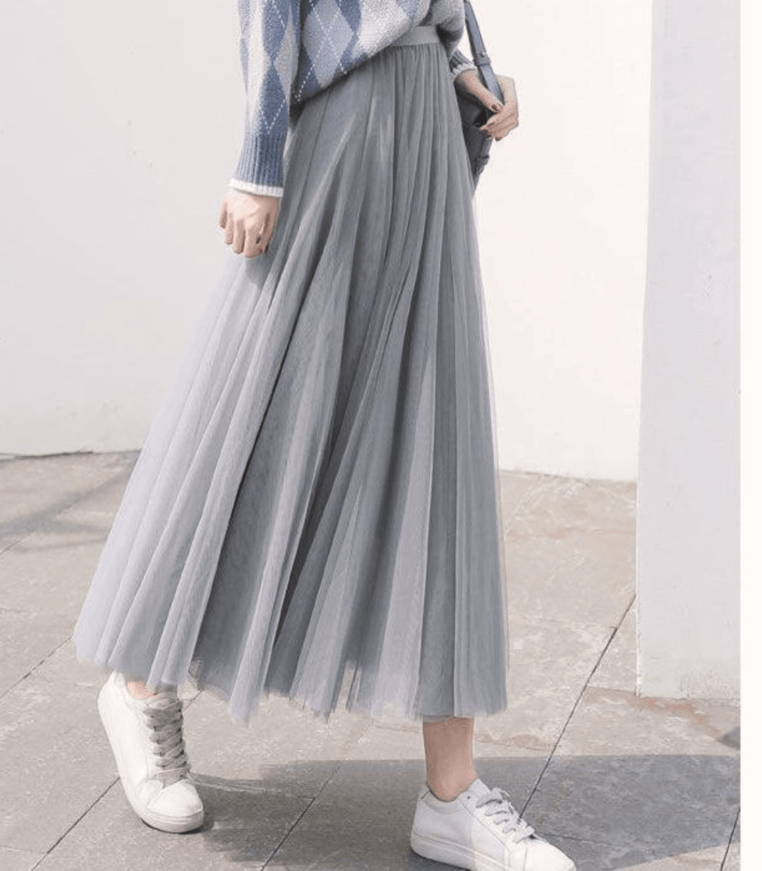 Levoire | Jupe mi-mollet taille haute Gris