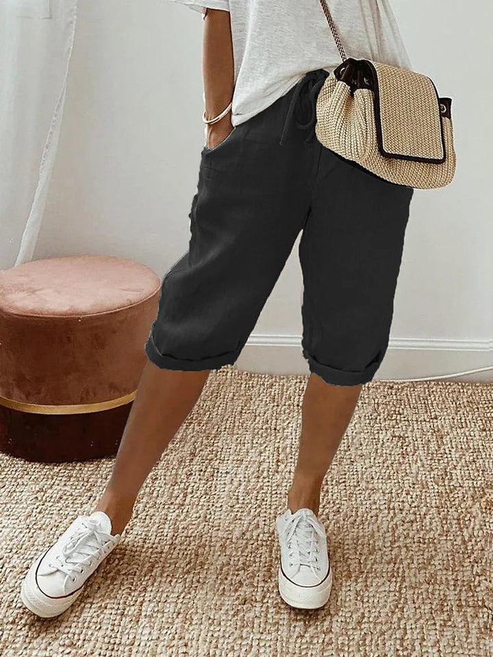 Levoire | Pantalons Courts Élastiques Taille Haute Avec Ceinture Noir