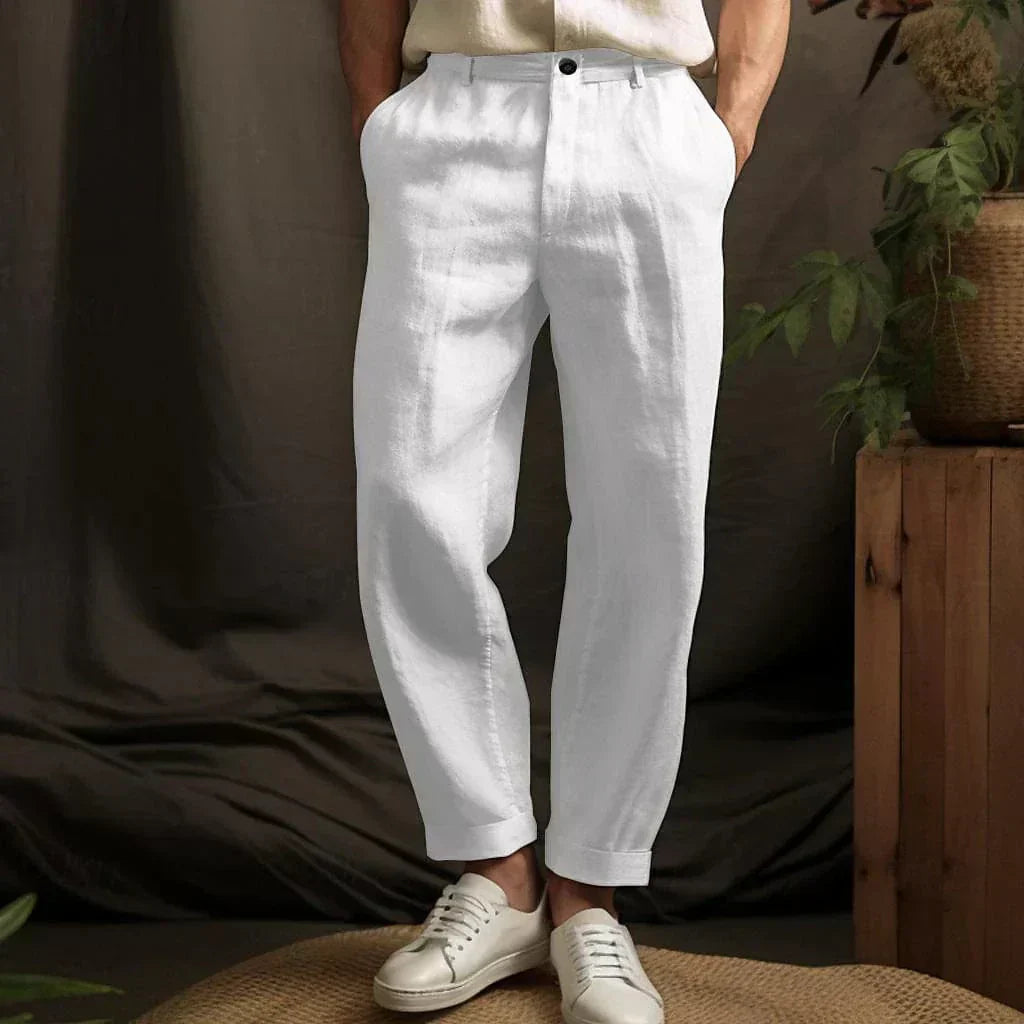 Levoire | Pantalons En Lin Ample Coupé Droite Pour Hommes Blanc