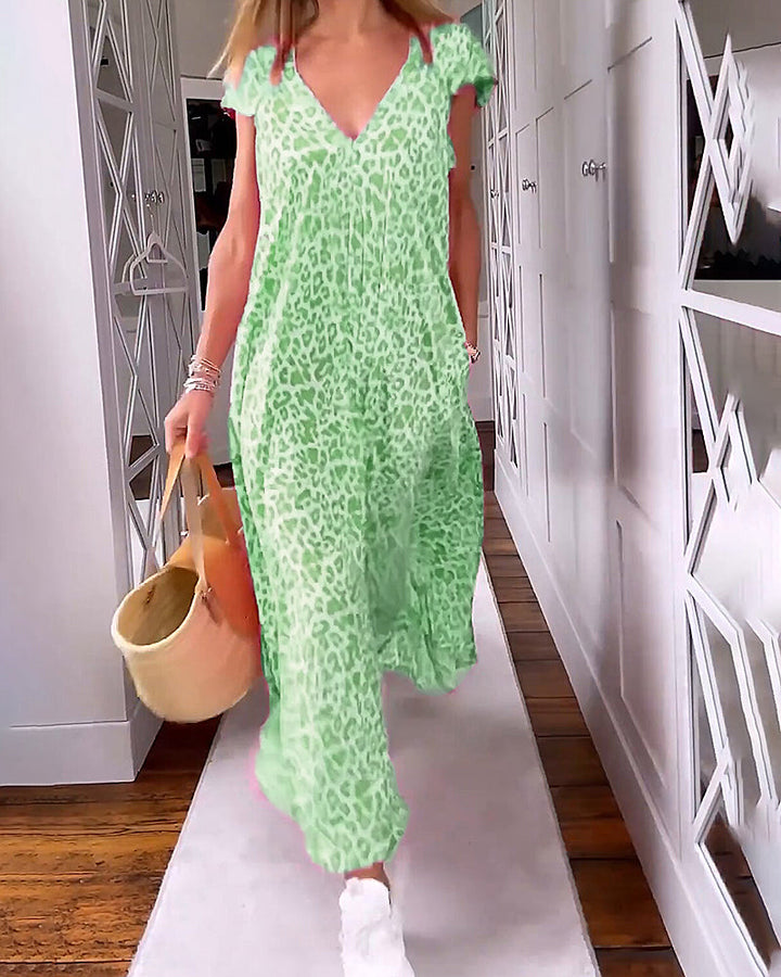 Levoire | Robe Maxi avec Encolure en V et Manches Courtes Vert