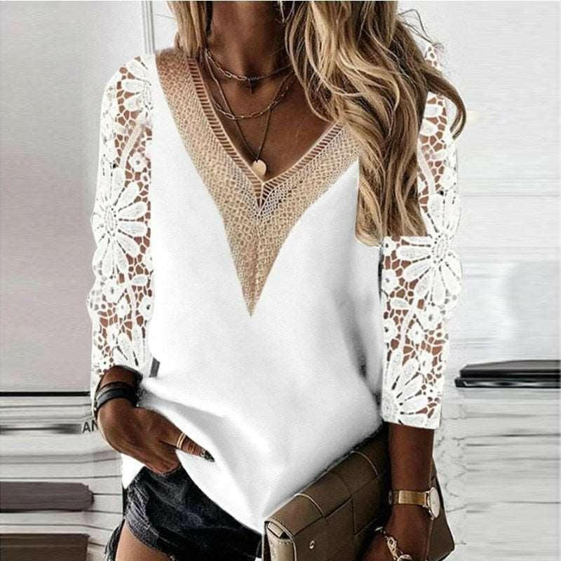 Levoire | Blouse À Manches Longues Avec Décolleté En V Orné De Dentelle Blanc