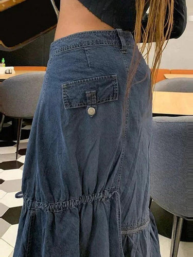 Levoire | Lacets Weinlese Denim Jupe Longue
