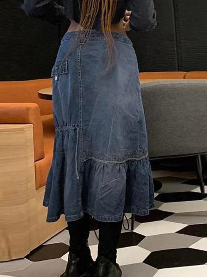 Levoire | Lacets Weinlese Denim Jupe Longue