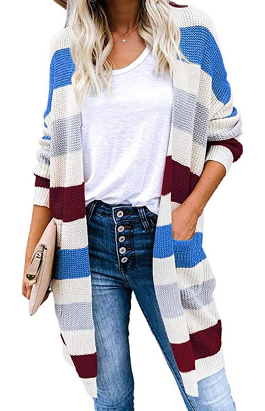 Levoire | Dame Mode de loisirs Rayé Contraste Gilet tricoté Bleu