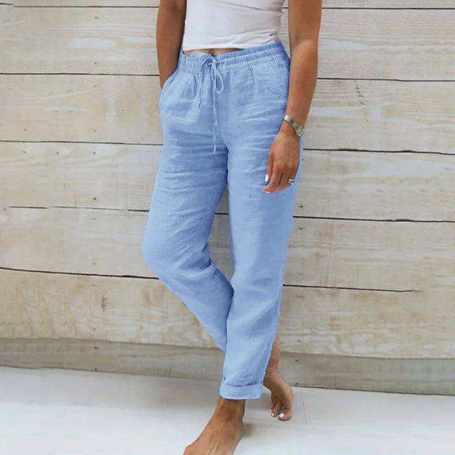 Levoire | Décontracté Pantalons D'Été Légers Pour Femmes En Effet Lin Bleu
