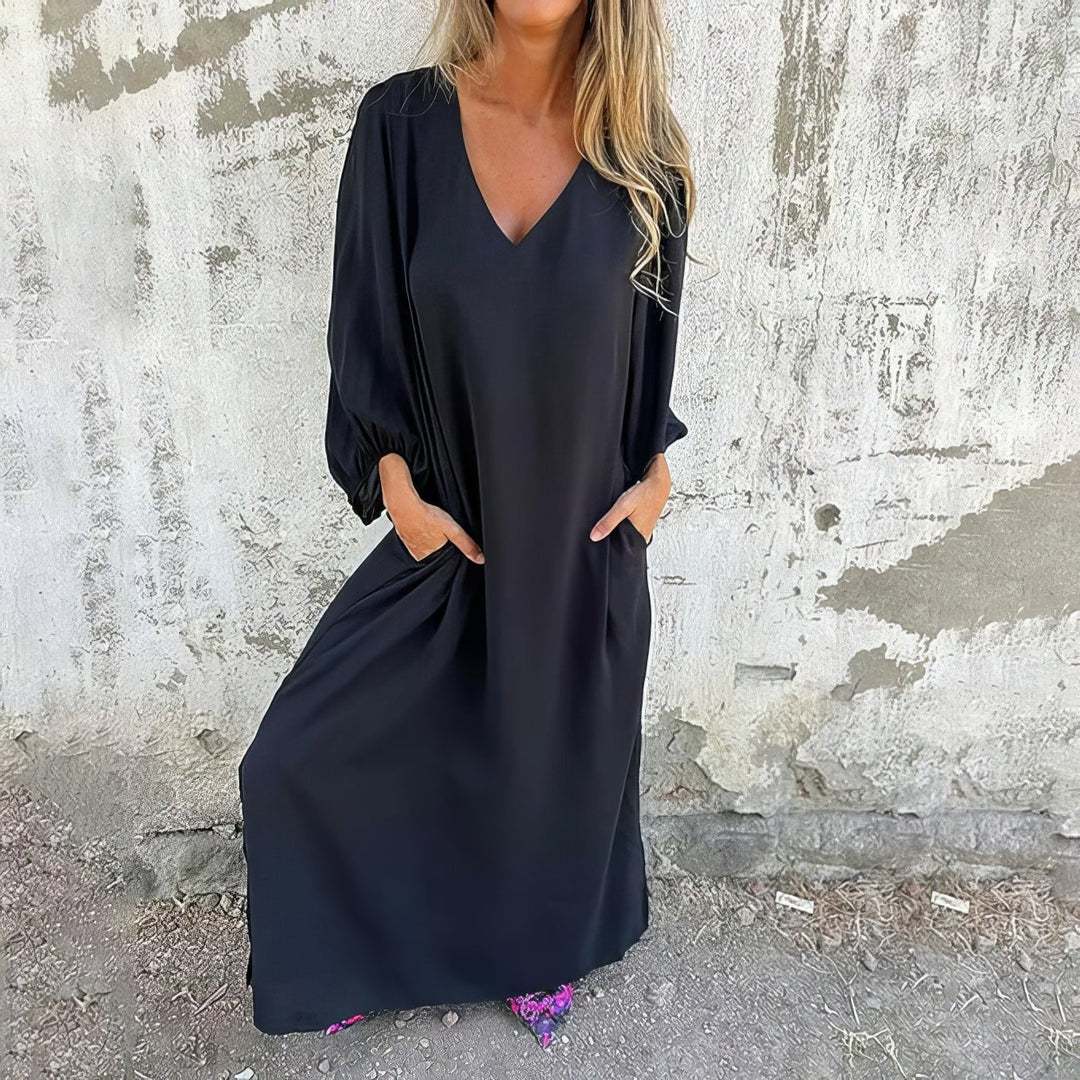 Levoire | Langes Boho Robe Avec Poches Noir