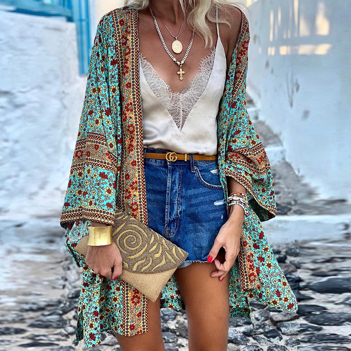 Levoire | Boho Cardigan Pour Femmes Kimono D'Été Léger Avec Design Élégant Turquoise