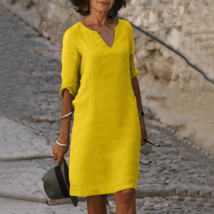 Levoire | Robe Été Décolleté Élégant Femme Jaune