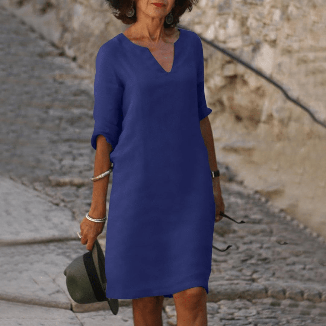Levoire | Robe Été Décolleté Élégant Femme Bleu foncé