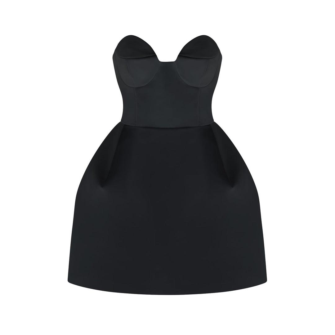 Levoire | Robe Mini Bustier Off-Shoulder Blanche Noir