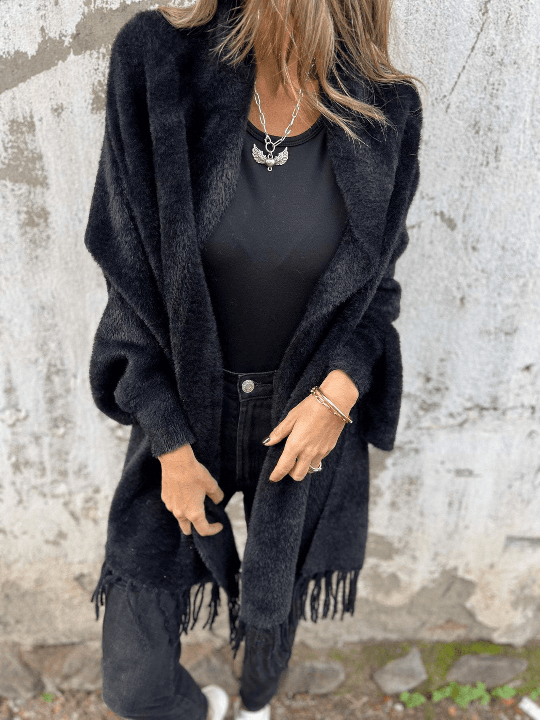 Levoire | Pull enroulé plus long pour femmes Pullover Jumper Gilet Noir