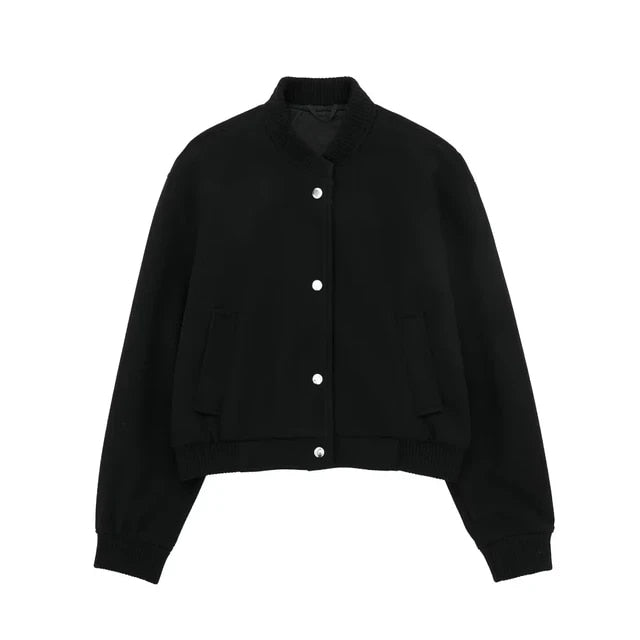 Levoire | Veste bomber à manches longues raccourcie avec boutons Noir