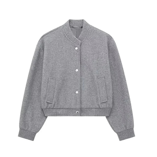 Levoire | Veste bomber à manches longues raccourcie avec boutons Gris