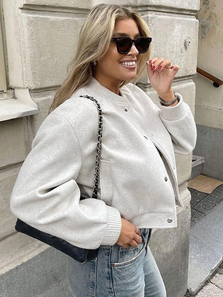 Levoire | Veste bomber à manches longues raccourcie avec boutons