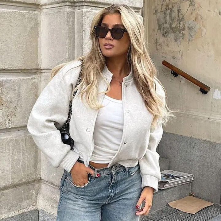 Levoire | Veste bomber à manches longues raccourcie avec boutons