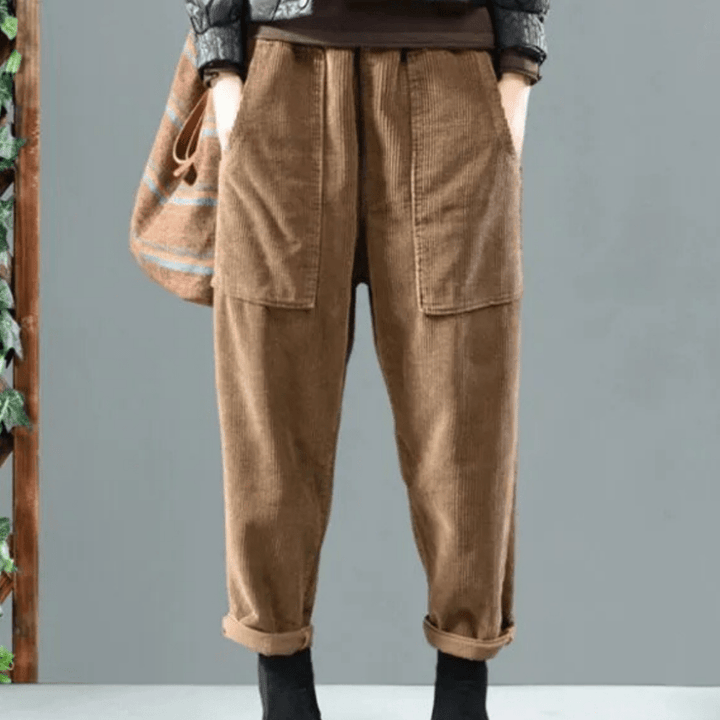 Levoire | Pantalons en velours côtelé décontractés pour femmes Kaki