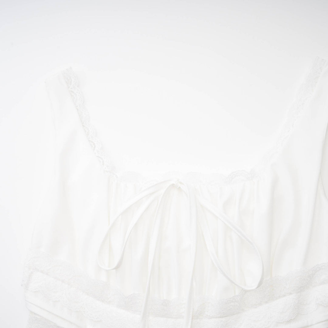 Levoire | Robe À Bretelles En Dentelle Plissée Blanche
