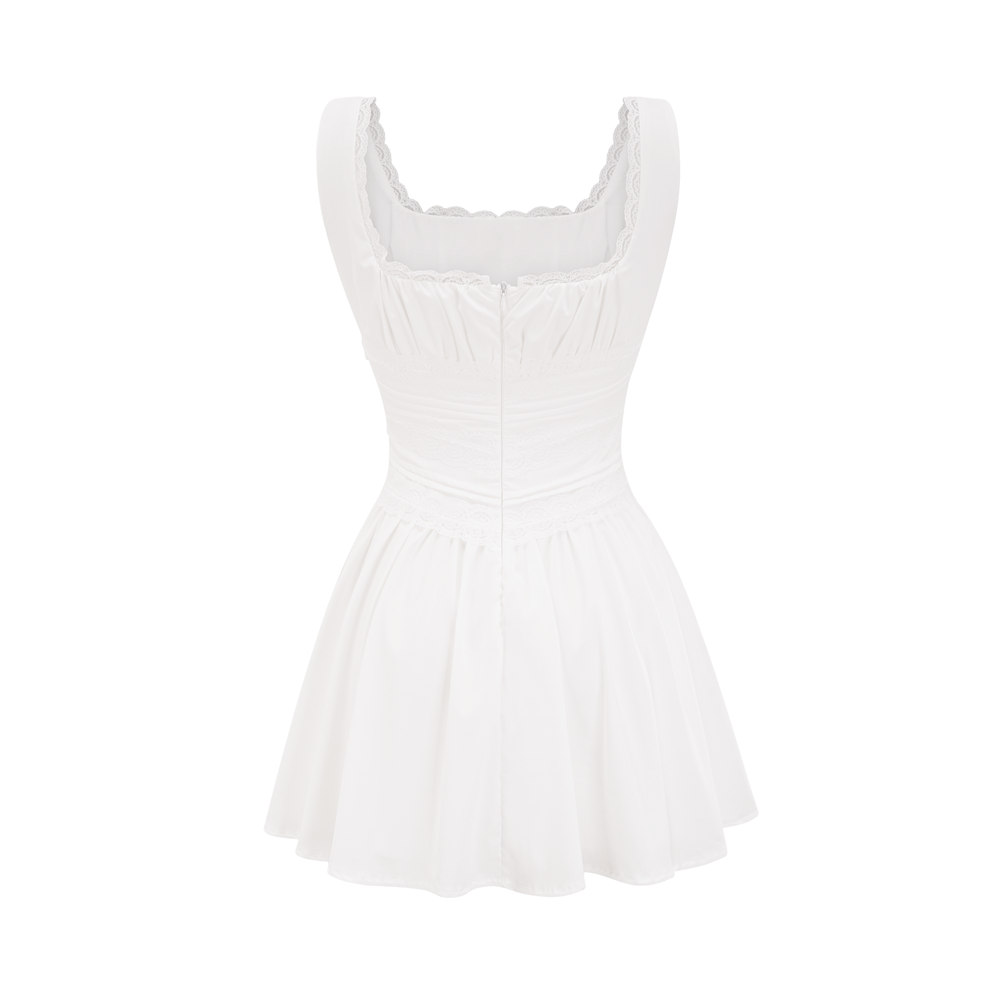 Levoire | Robe À Bretelles En Dentelle Plissée Blanche