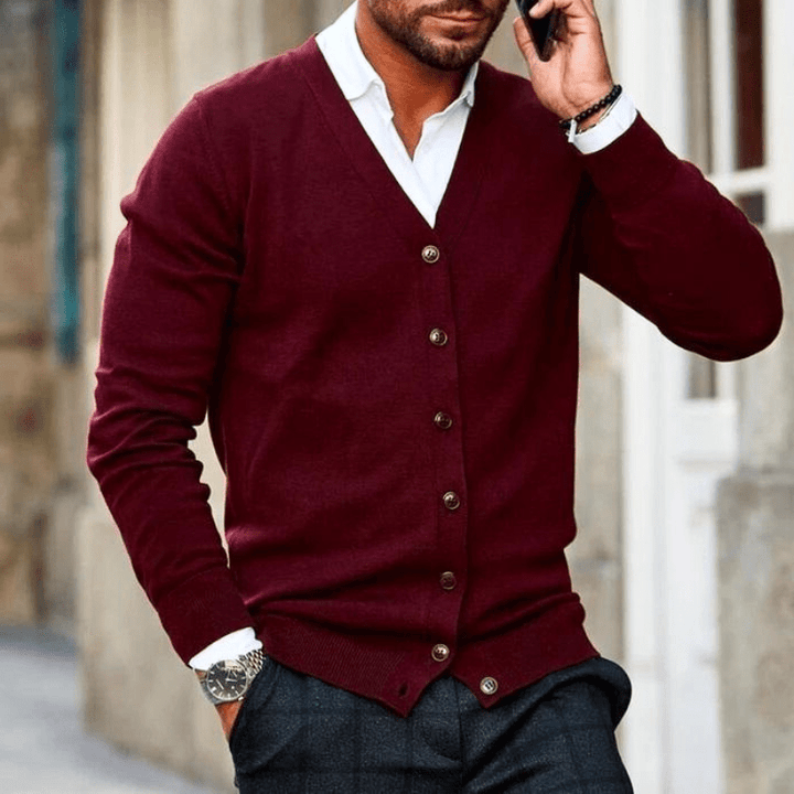 Levoire | Veste en tricot décontractée pour hommes, gilet confortable et design classique Rouge foncé