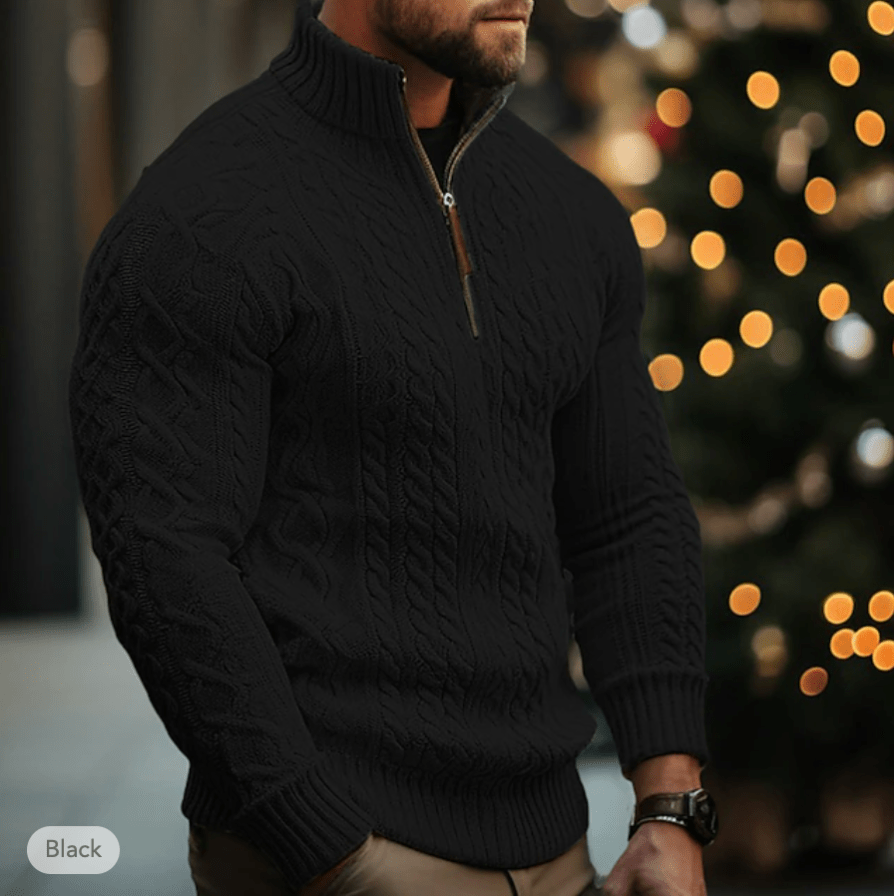 Levoire | Pull pour hommes avec fermeture éclair Pull Half Zip Décontracté et Élégant Noir