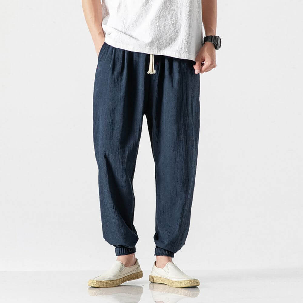 Levoire | Pantalon Pour Homme Léger En Coton Et Lin Doux, Respirant Et Élégant Bleu marine
