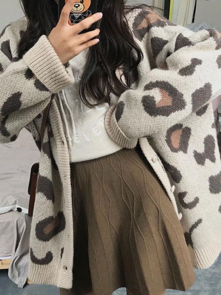 Levoire | Veste En Tricot Décontracté Imprimé Léopard Braun UNE TAILLE