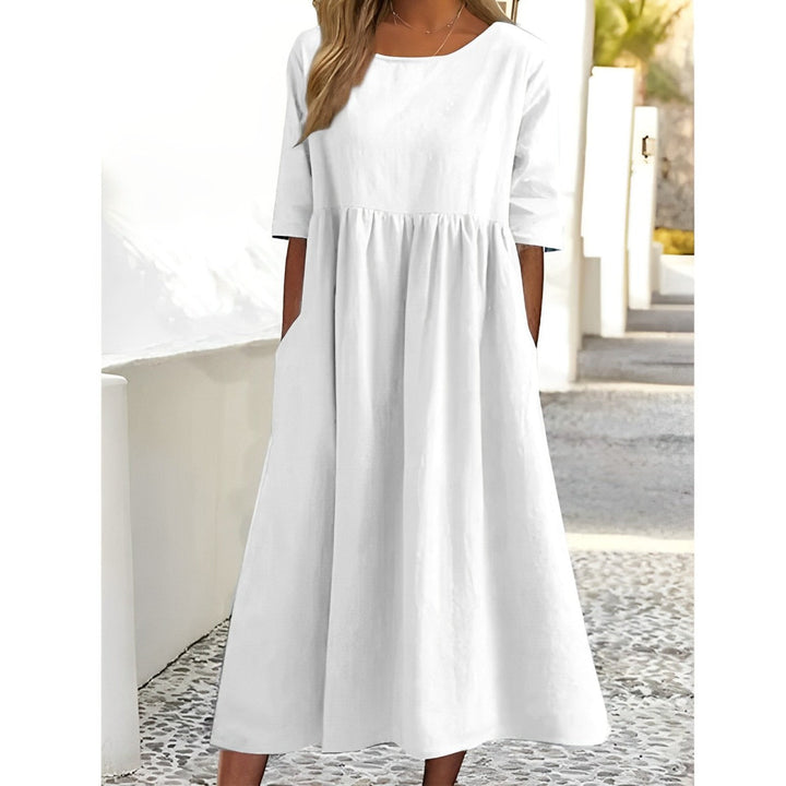Levoire | Robe Midi Vintage En Coton-Lin Respirant Avec Un Design Plissé Blanc
