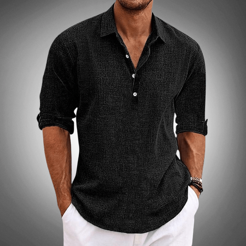 Levoire | Chemise en lin classique pour homme Coupe confortable Noir