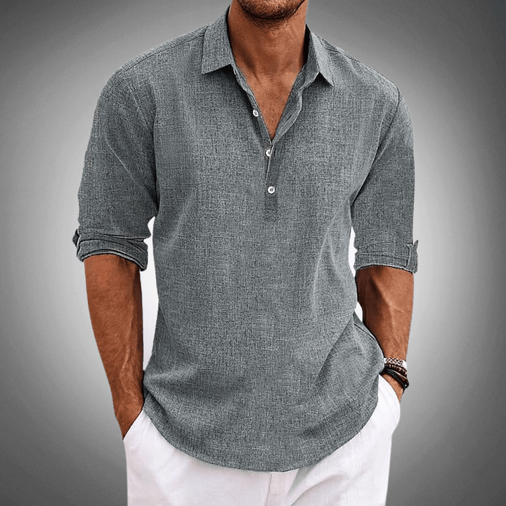 Levoire | Chemise en lin classique pour homme Coupe confortable Gris