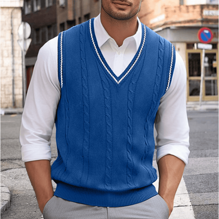 Levoire | Pull Sans Manches Col V Homme Bleu