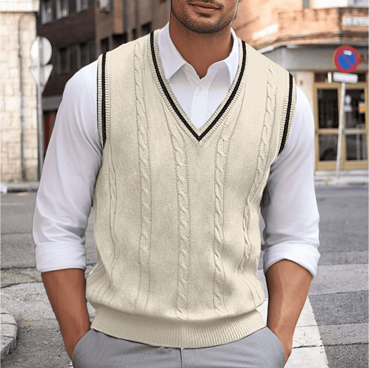 Levoire | Pull Sans Manches Col V Homme Beige