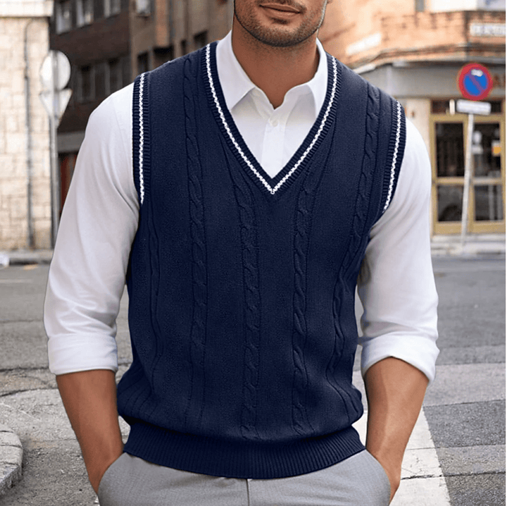 Levoire | Pull Sans Manches Col V Homme Bleu foncé