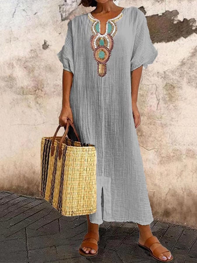Levoire | Robe Boho Brodée Gris clair