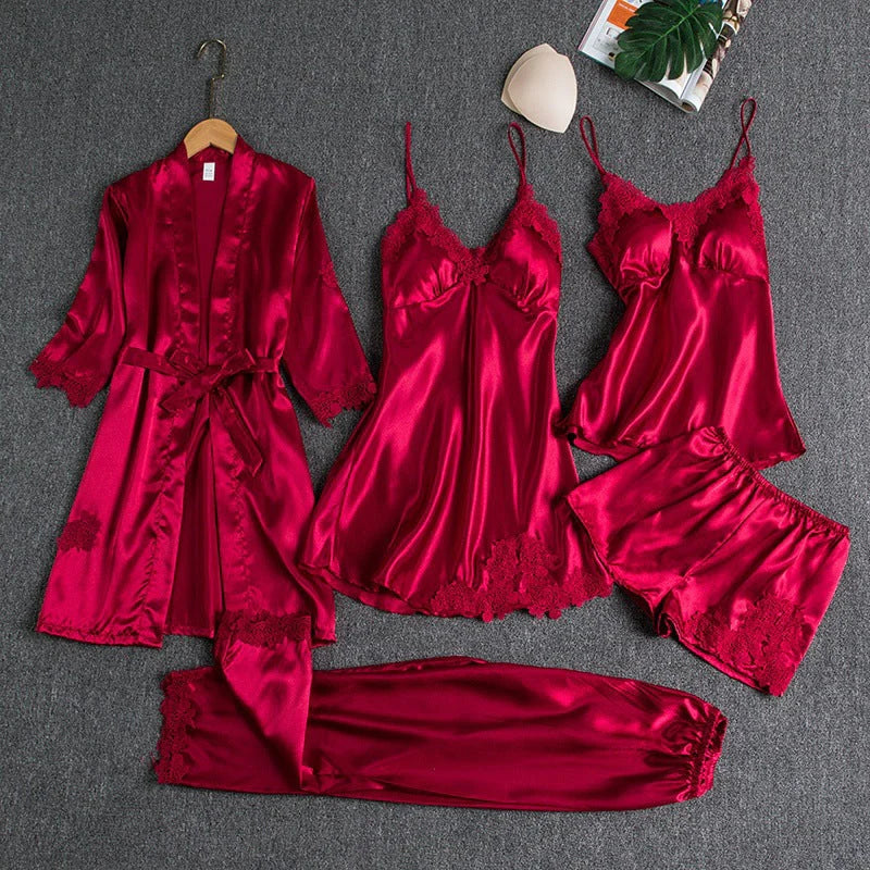 Levoire | Ensemble De Nuit De Luxe 5 Pièces Pour Femmes Rot