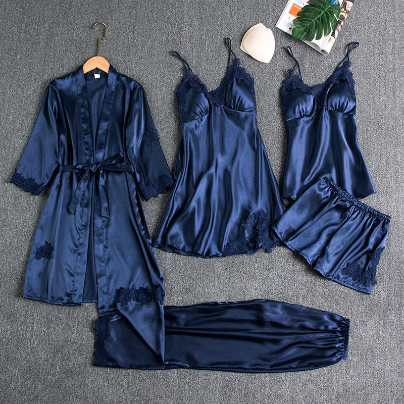 Levoire | Ensemble De Nuit De Luxe 5 Pièces Pour Femmes Bleu Foncé