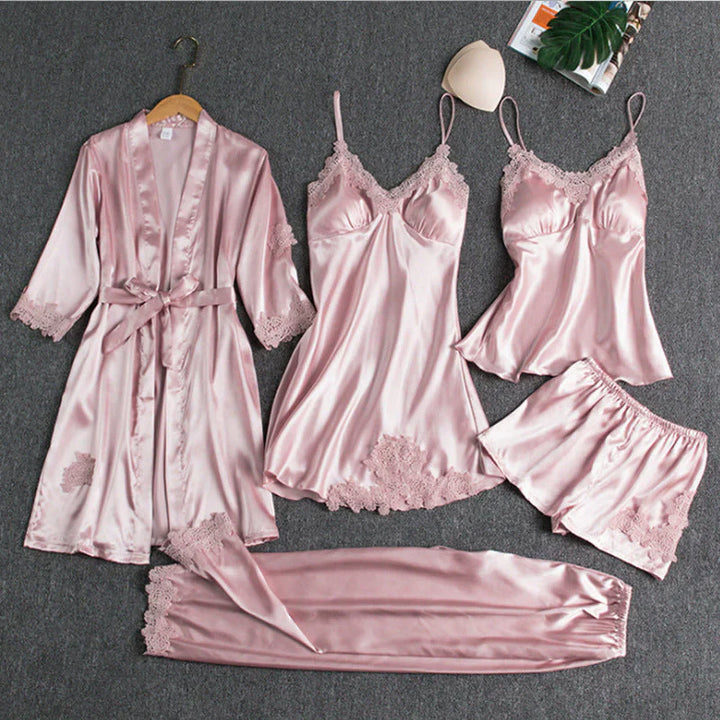 Levoire | Ensemble De Nuit De Luxe 5 Pièces Pour Femmes Rosa