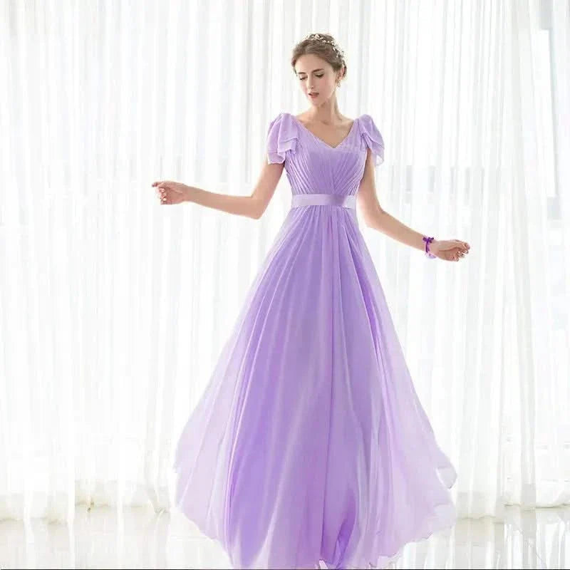 Levoire | Robe De Mariée En Chiffon Lilas À Ligne A Avec Décolleté En V Lavande