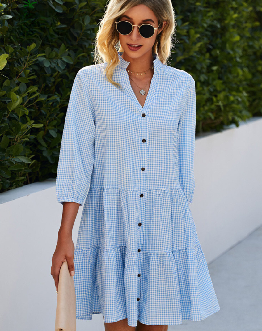 Levoire | Robe D'Été Décontractée Avec Fermeture À Boutons Bleu