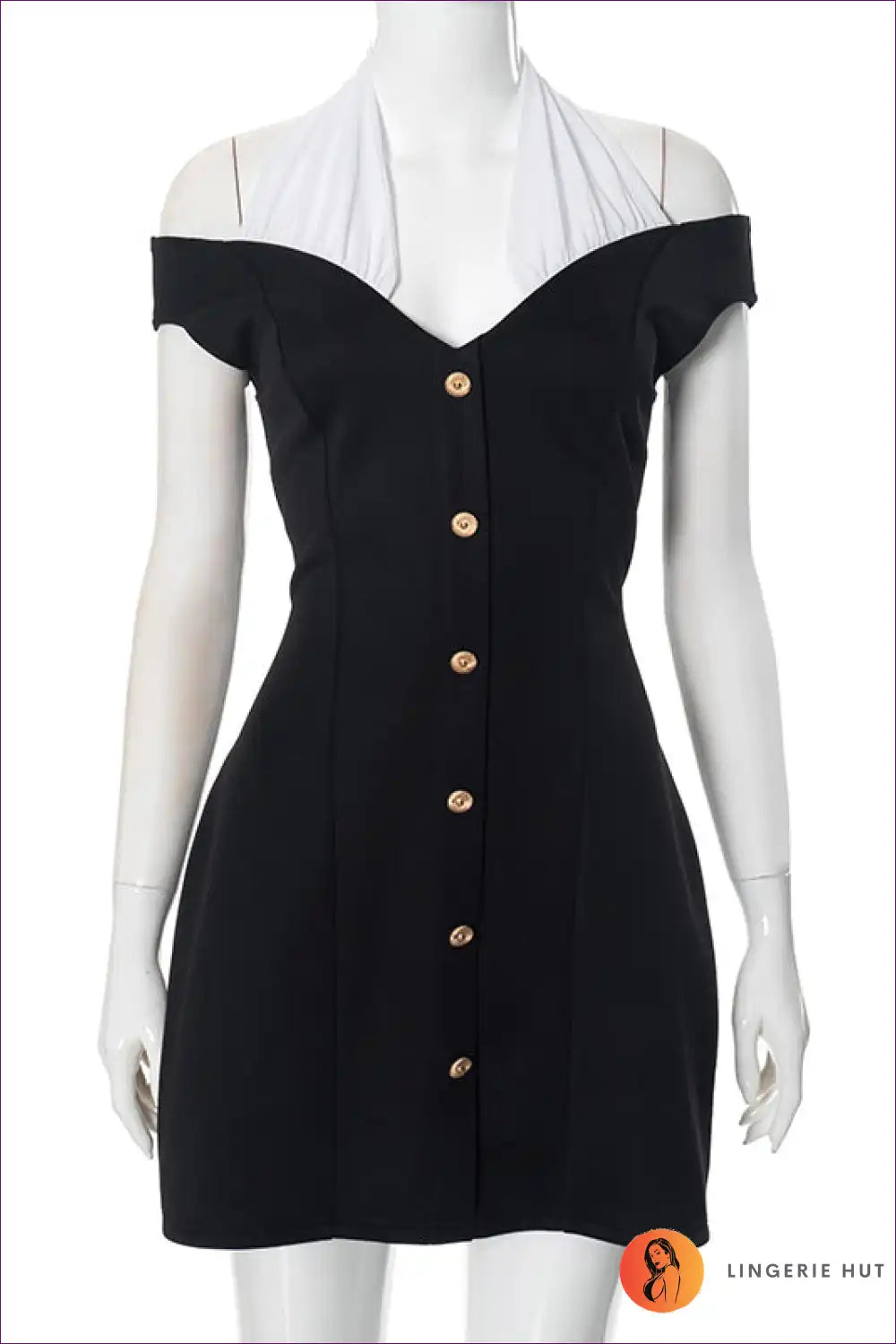 Levoire | Robe courte à col noir avec des épingles à nourrice - Élégance intemporelle Noir