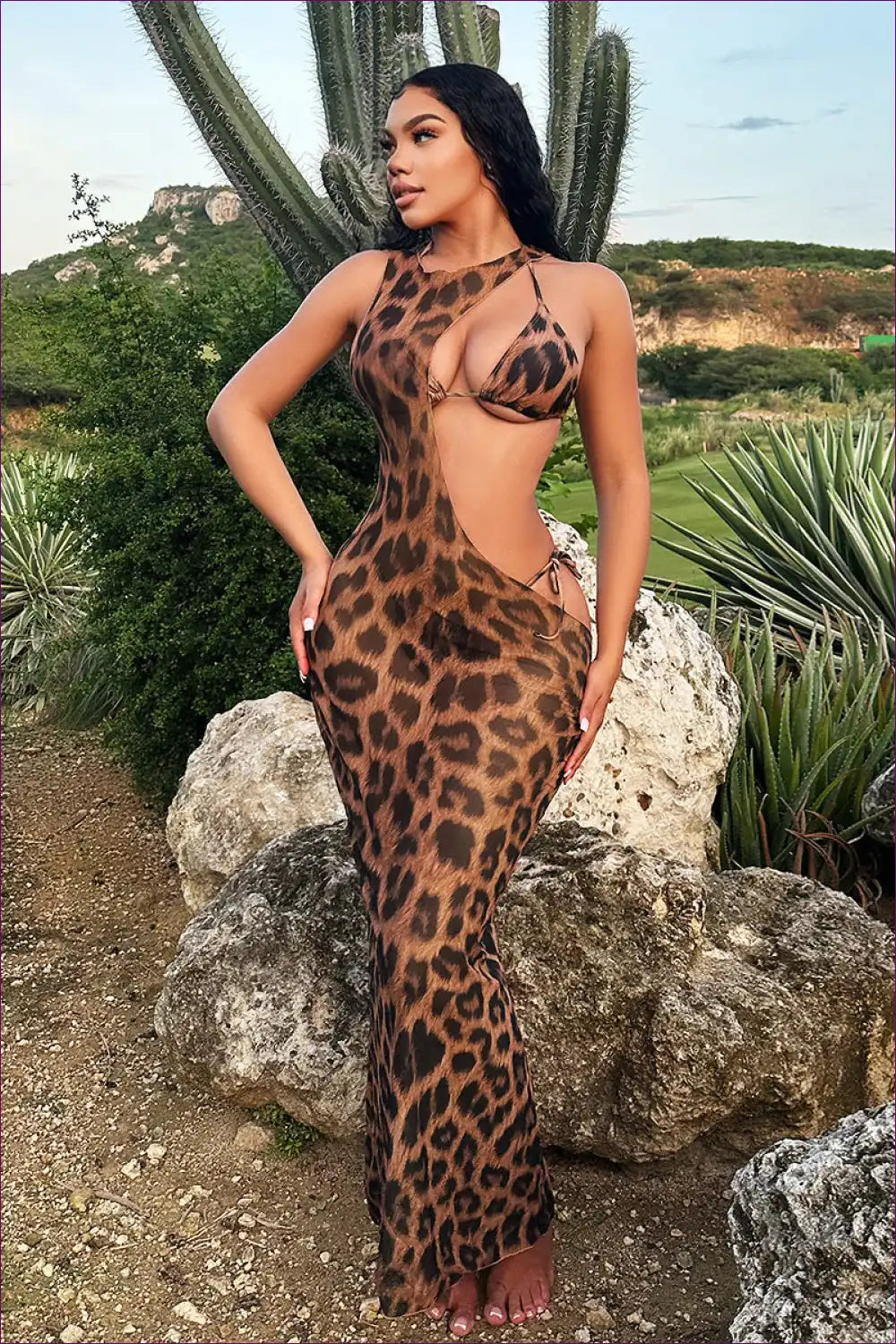 Levoire | Boho Kerros Robe Tiered Sans Manches - Vibrations Sauvages d'Été Leopardi