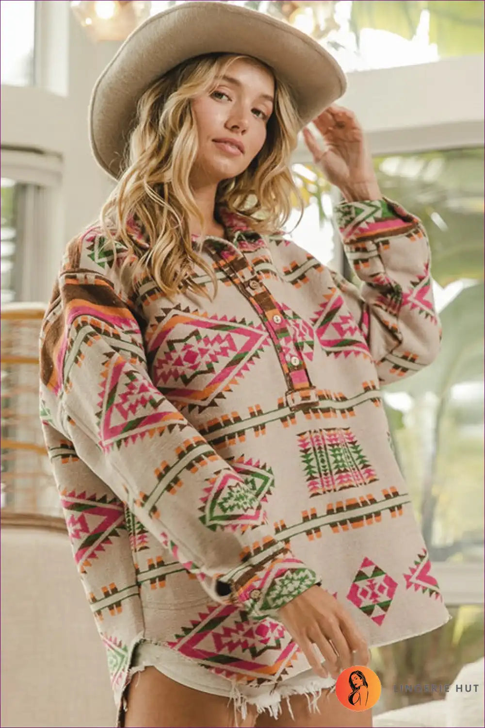 Levoire | Pull-over à imprimé aztèque boho – Décontracté & Vivant Rosenrot