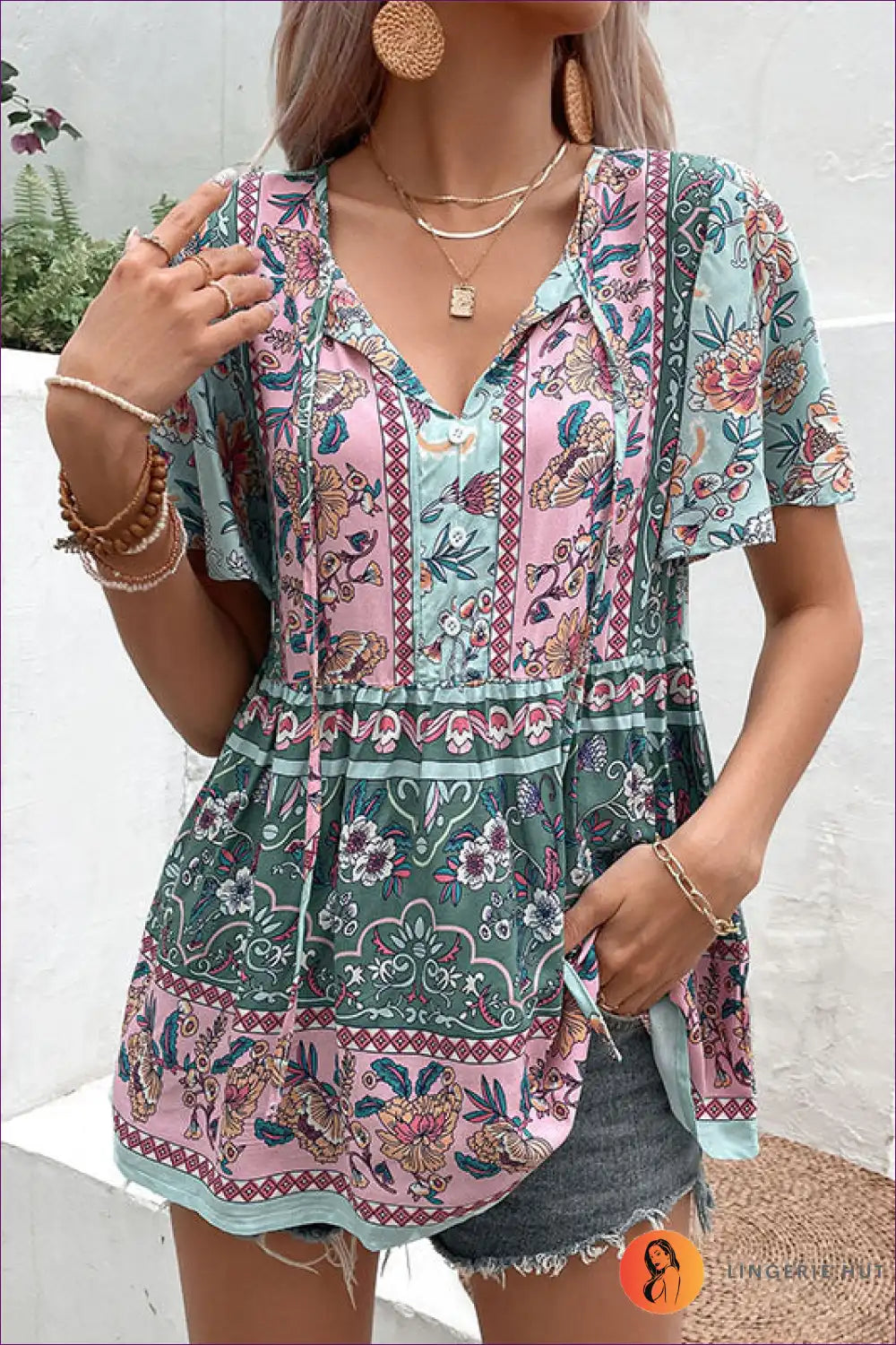 Levoire | Boho Blossom Floral T-shirt - Élégance d'été sans effort Vert