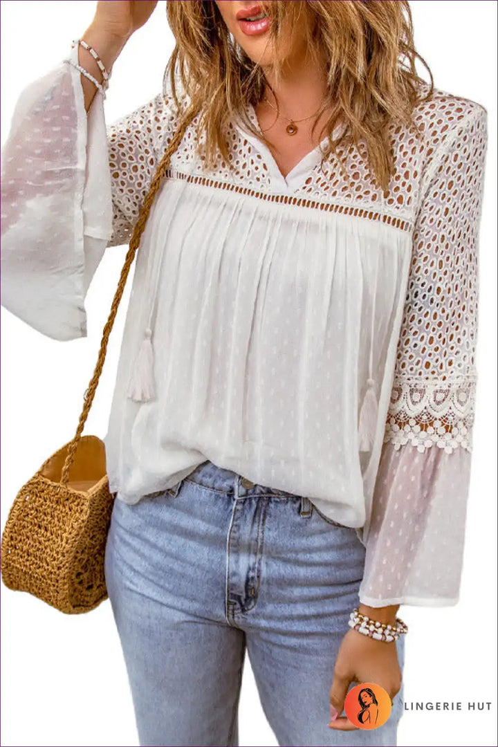 Levoire | Boho Chic Tricot T-shirt - Élégance Sans Effort Blanc