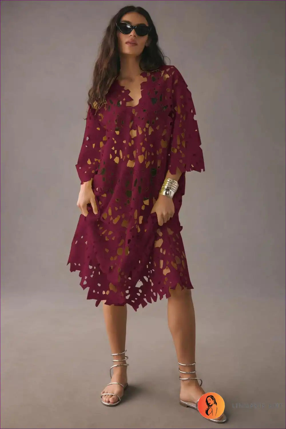 Levoire | Robe longue à bretelles en crochet boho - élégance sans effort Une taille Bordeaux
