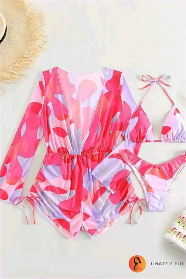 Levoire | Ensemble de Bikini Boho en Réseau – Maillot de Bain Trois Pièces Élégant Rosa