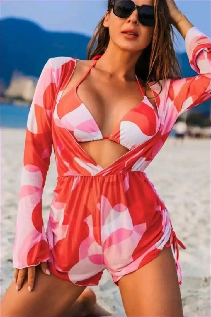 Levoire | Ensemble de Bikini Boho en Réseau – Maillot de Bain Trois Pièces Élégant Rot