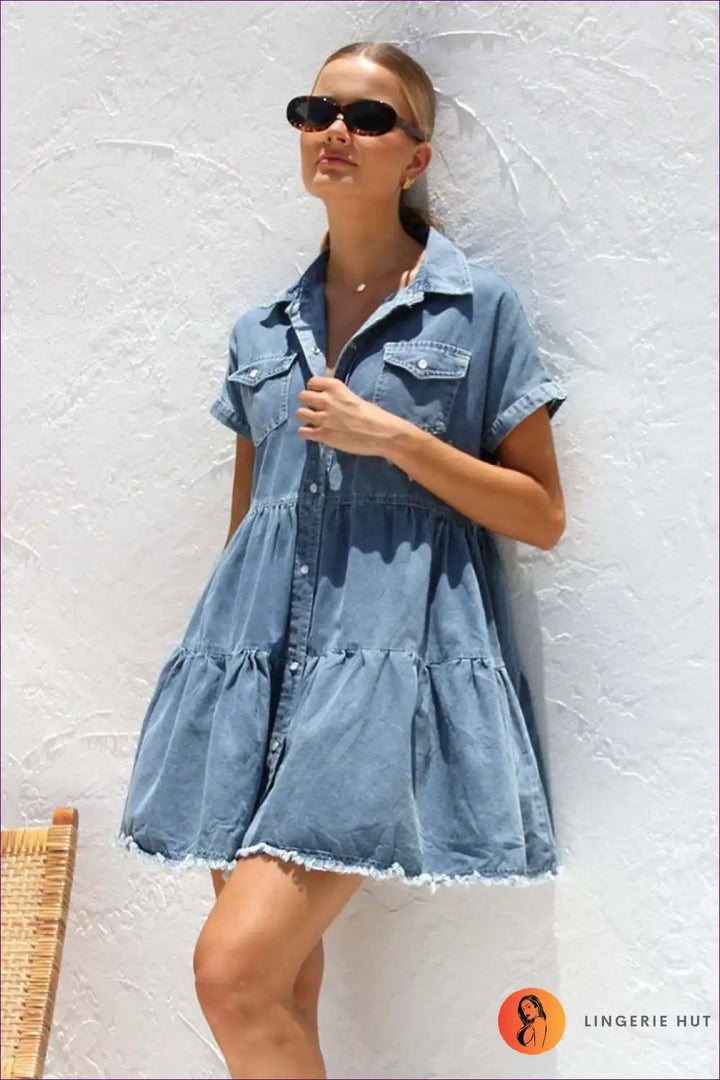 Levoire | Rentoa Denim A-ligne Robe – Style d'été sans effort Bleu