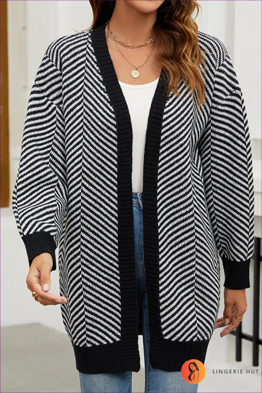 Levoire | Cardigan ouvert à rayures Chevron - Confortable Élégant