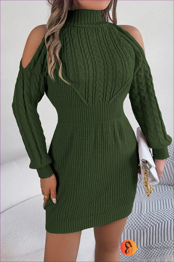 Levoire | Chic Cold-Shoulder Robe en Tricot – Le confort rencontre le glamour Armeegreen