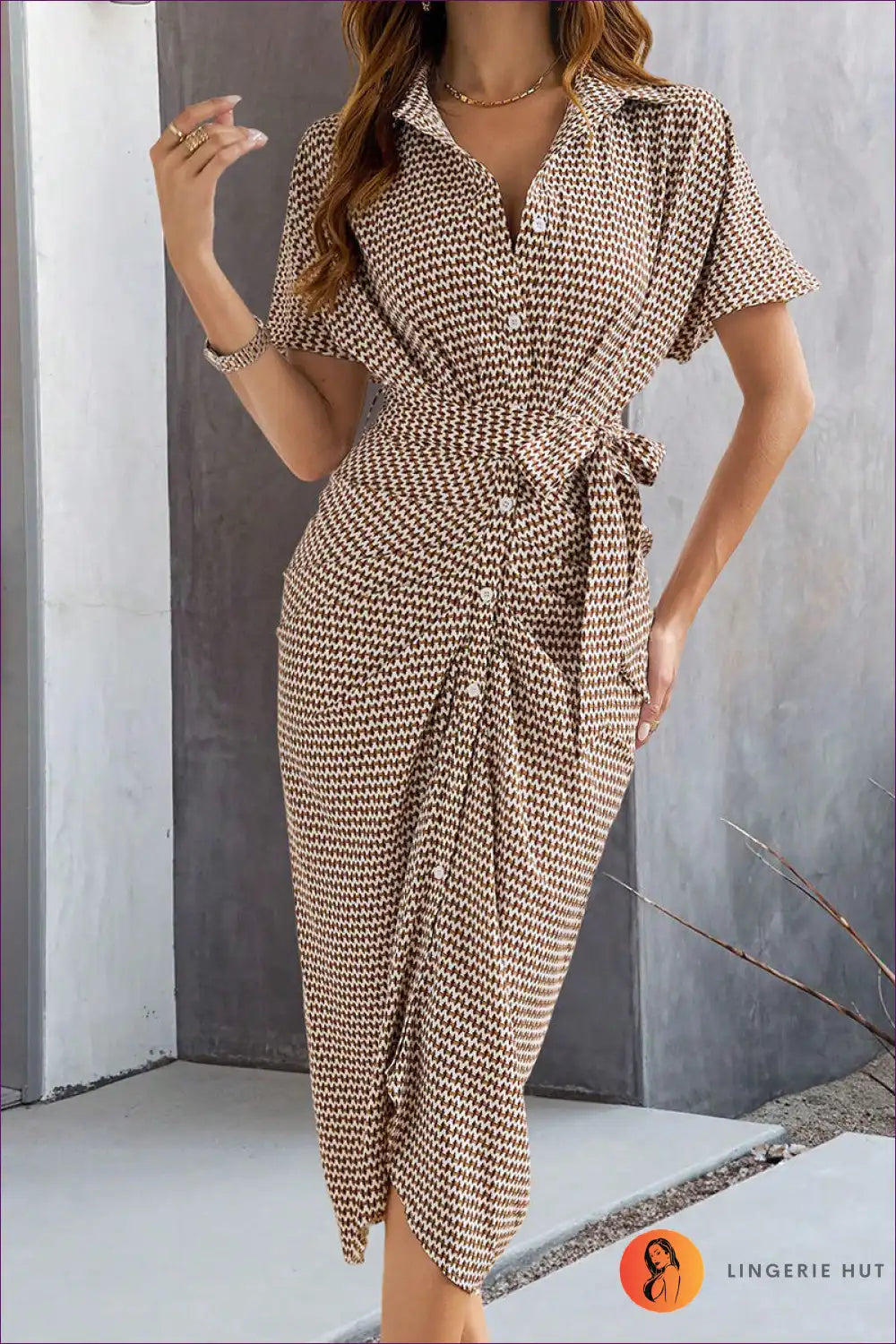 Levoire | Robe imprimée verte élégante - Élégance sans effort Braun